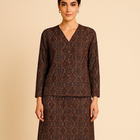 Kim & Co. 2 Piece Tunic Top matching pull-on skirt sparkly foiled pattern Size L - Picture 1 of 8